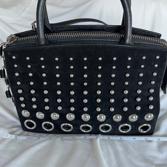 Alexander Wang Marion Attica Black Suede Silver Studded Flap Tote Satchel - Picture 14 of 16